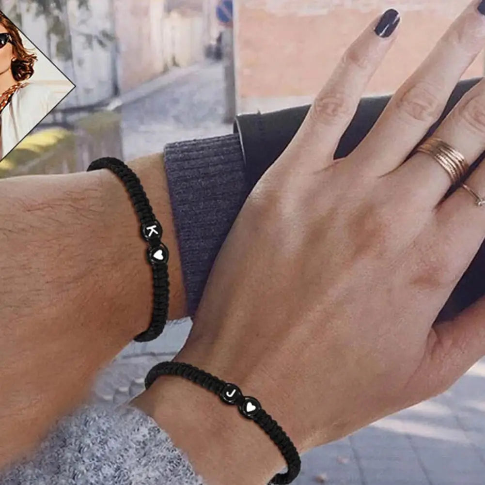 Personalized Black Braided Bracelet β Initial of your choice