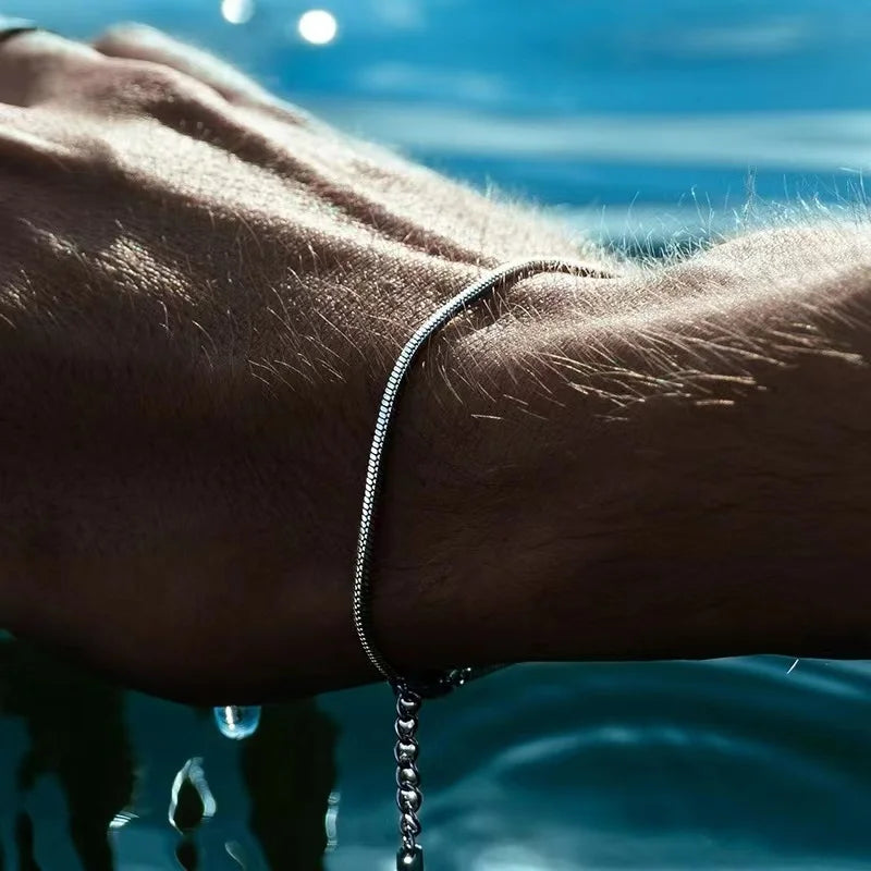 Bracelet Homme Femme Acier Inoxydable – Maille Serpent Carrée