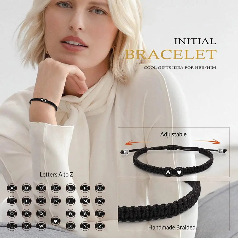 Personalized Black Braided Bracelet β Initial of your choice