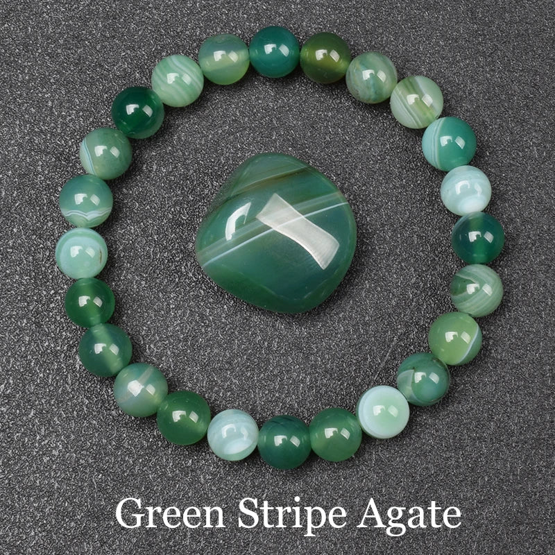 Elegant green stripe agate natural stone bracelet - JustJewelry