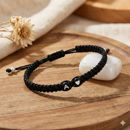 Bracelet Initiale - Tressé noir initiale au choix