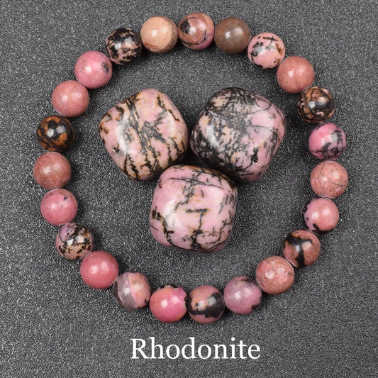 Elegant rhodonite natural stone bracelet - JustJewelry