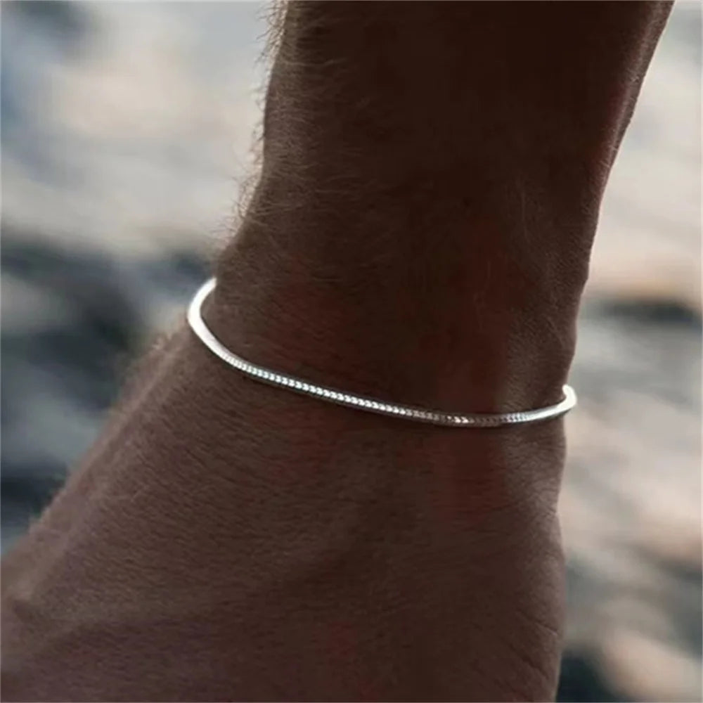 Bracelet Homme Femme Acier Inoxydable – Maille Serpent Carrée