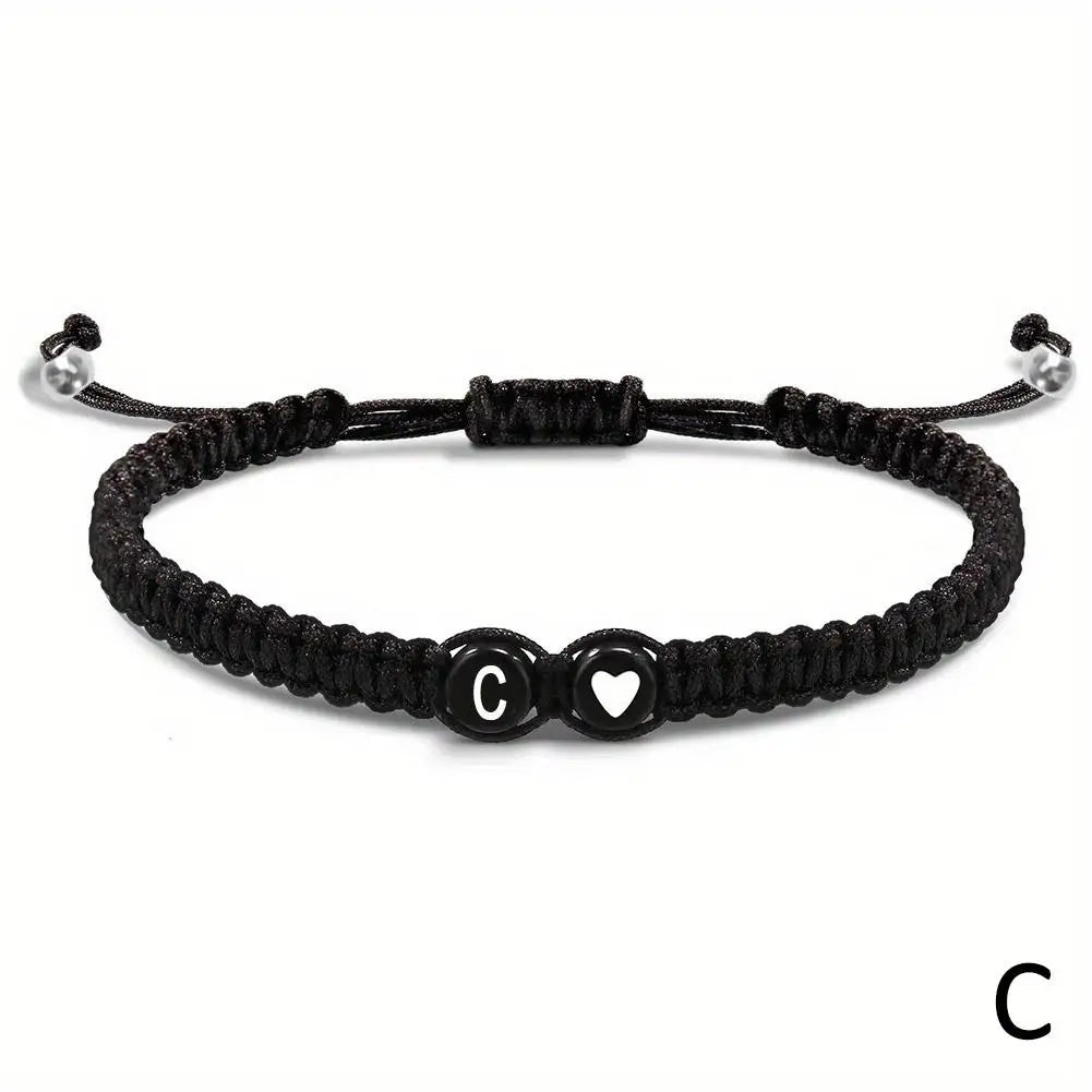 Black braided bracelet initial of your choise - JustJewelry
