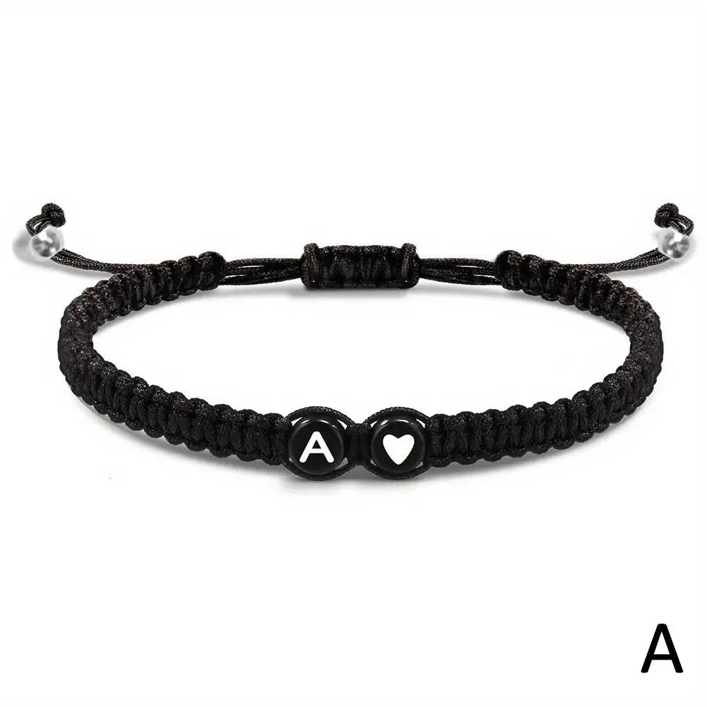 Black braided leather bracelet with initial A – Just Jewelry