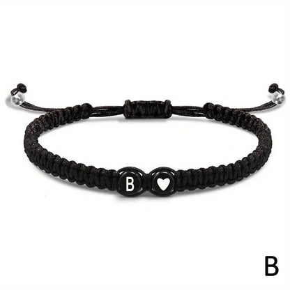Black braided bracelet initial of your choice - JustJewelry