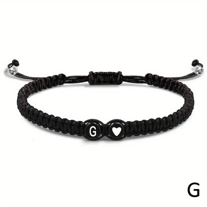 Black braided bracelet initial of your choice - JustJewelry