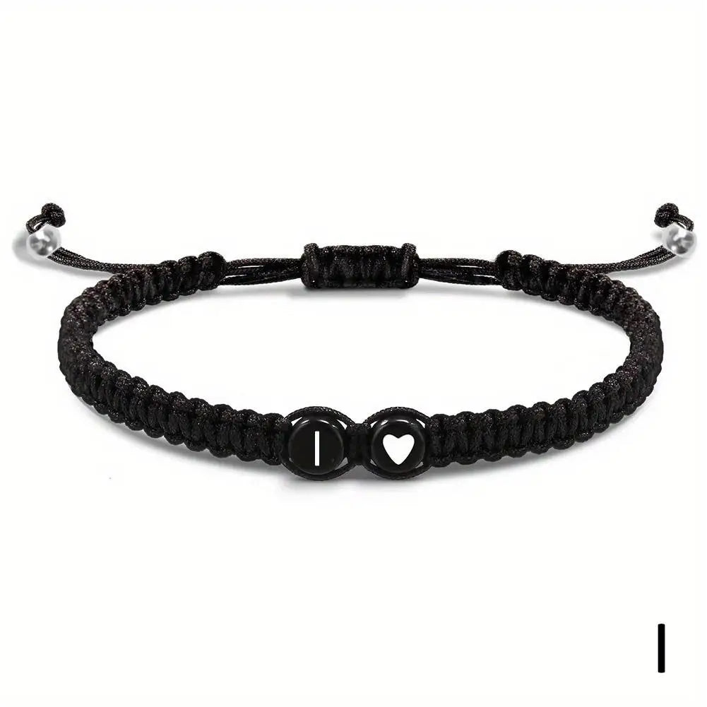 Black braided bracelet initial of your choice - JustJewelry