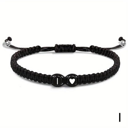 Black braided bracelet initial of your choice - JustJewelry