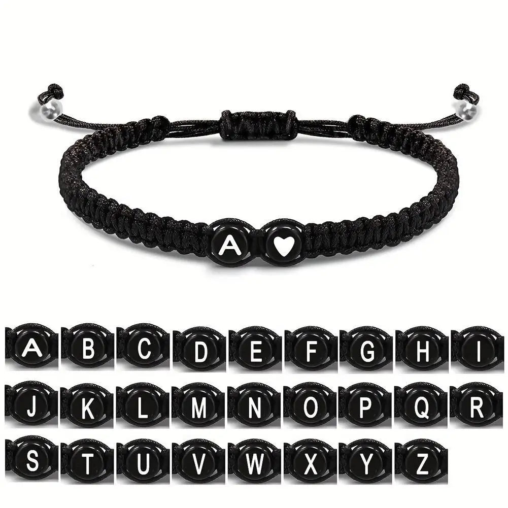 Black braided bracelet with initial of your choice - JustJewelry