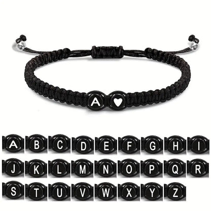Black braided bracelet with initial of your choice - JustJewelry