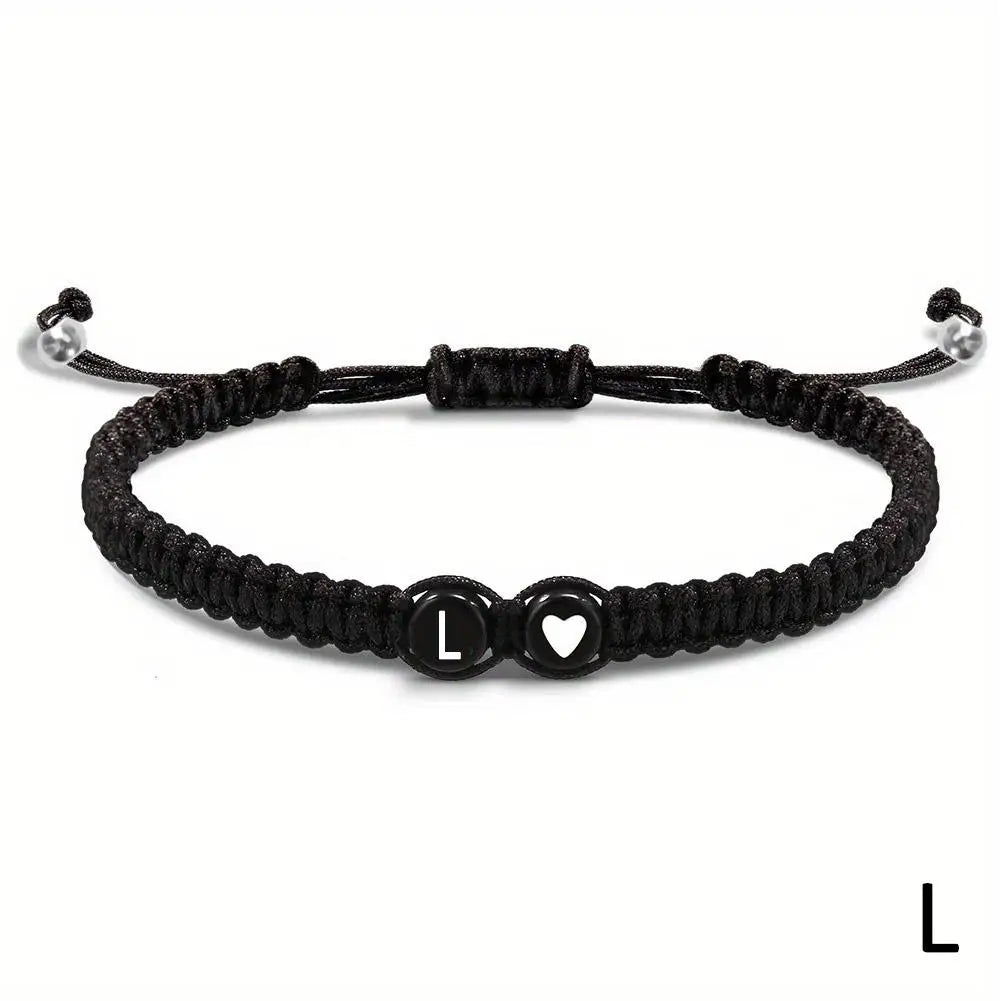 Black braided bracelet initial of your choice - JustJewelry