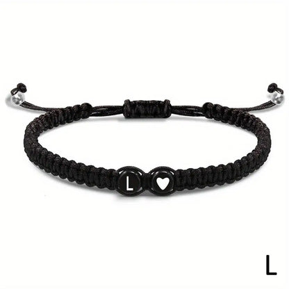 Black braided bracelet initial of your choice - JustJewelry