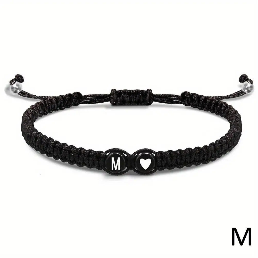 Black braided bracelet initial of your choice - JustJewelry