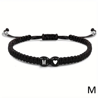 Black braided bracelet initial of your choice - JustJewelry