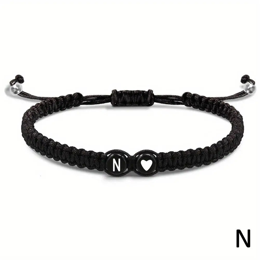 Black braided bracelet initial of your choice - JustJewelry