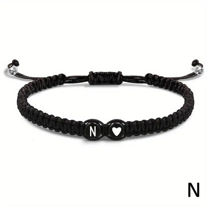 Black braided bracelet initial of your choice - JustJewelry