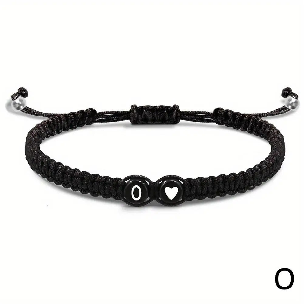 Black braided bracelet initial of your choice - JustJewelry