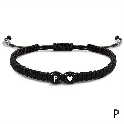 Black braided bracelet initial of your choice - JustJewelry