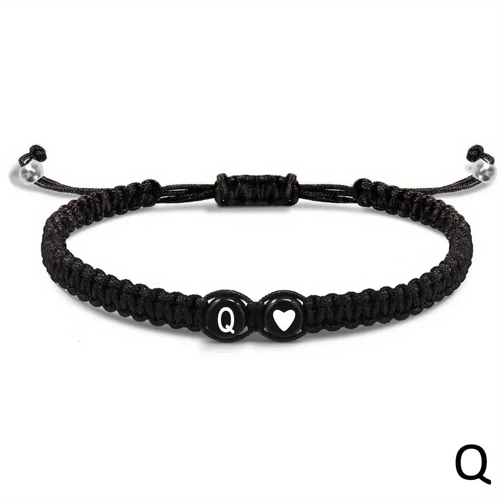 Black braided bracelet initial of your choice - JustJewelry