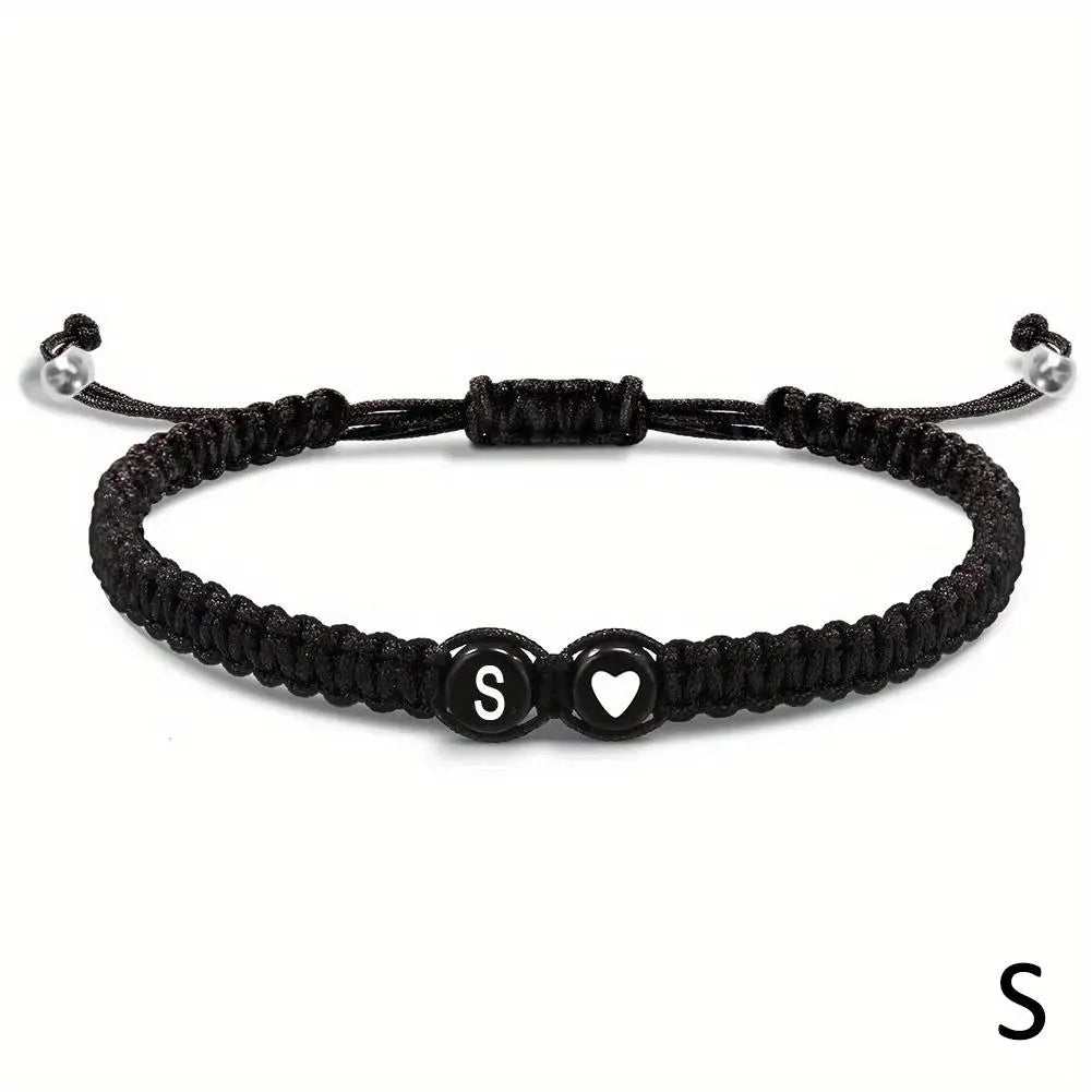 Black braided bracelet initial of your choice - JustJewelry