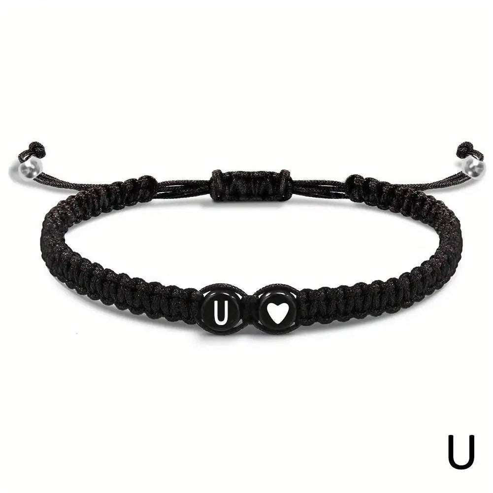 Black braided bracelet initial of your choice - JustJewelry