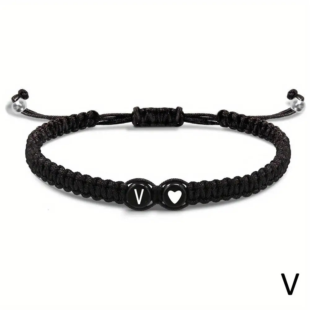 Black braided bracelet initial of your choice - JustJewelry