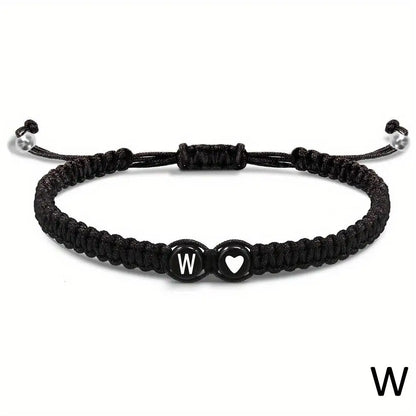 Black braided bracelet initial of your choice - JustJewelry