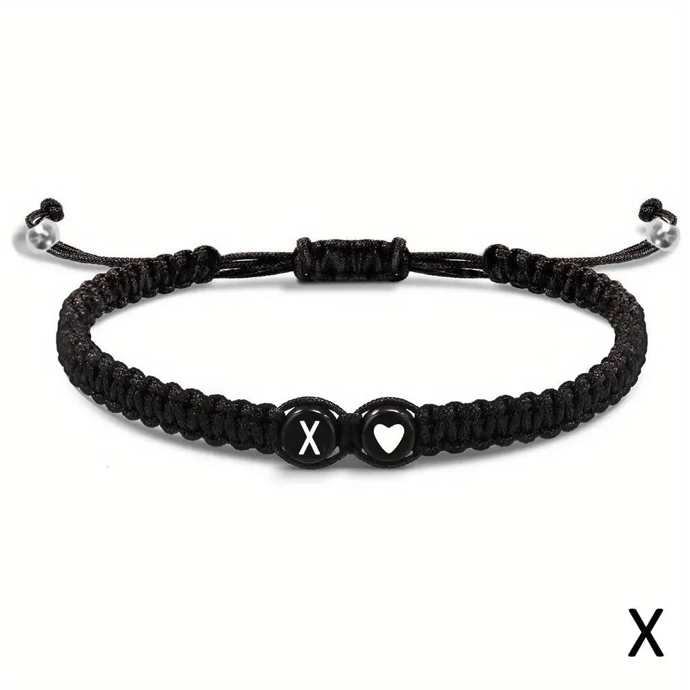Black braided bracelet initial of your choice - JustJewelry