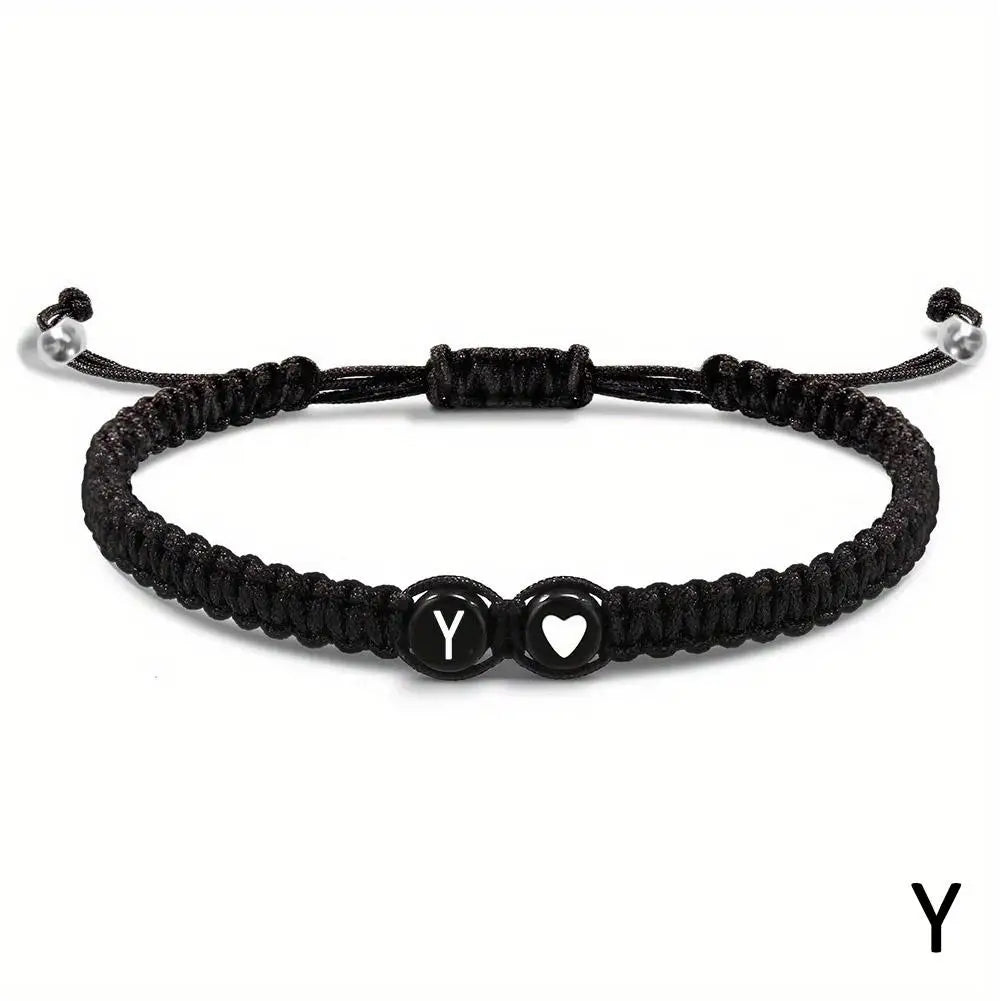 Black braided bracelet initial of your choice - JustJewelry
