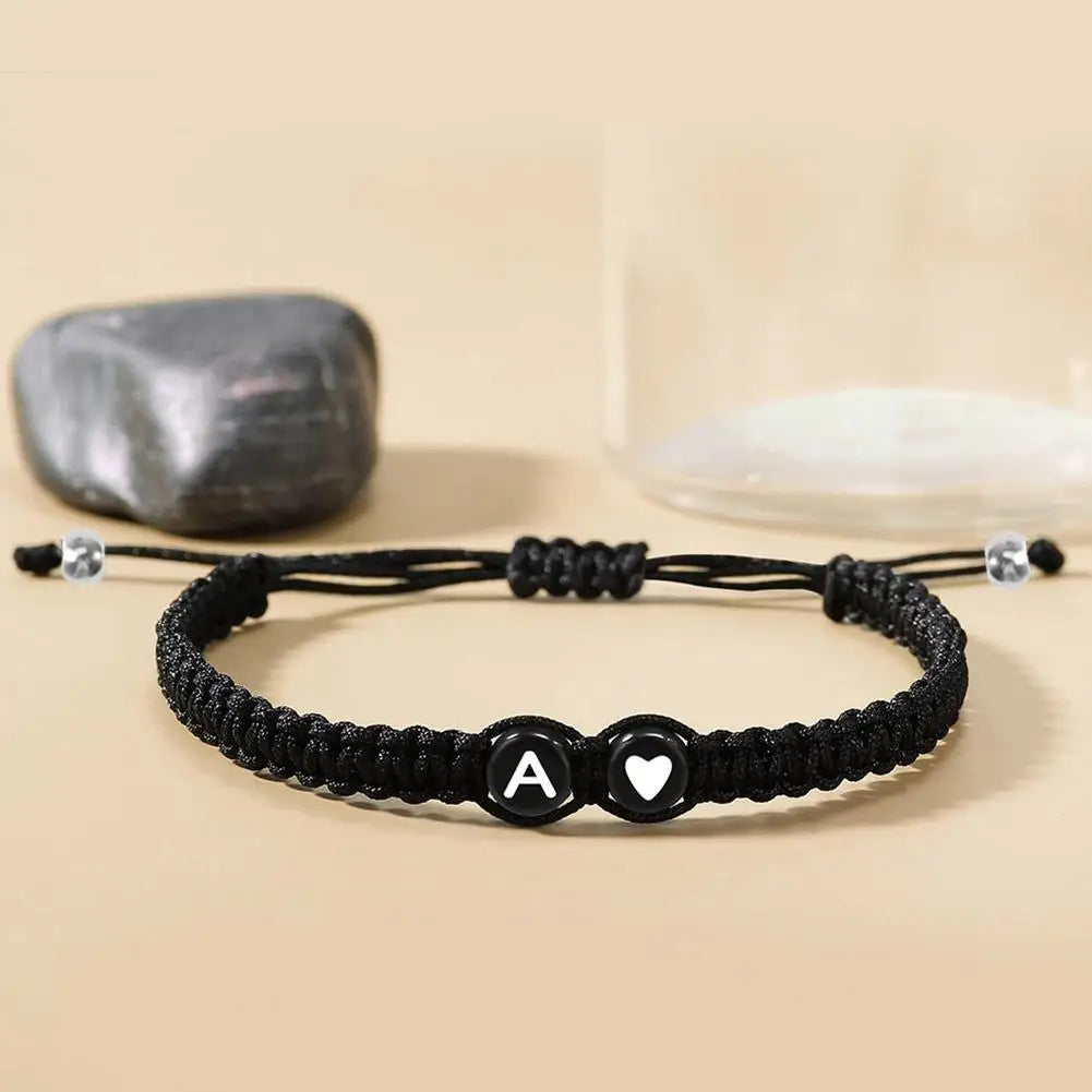 Black braided initial of your choice bracelet - Letter A - JustJewelry