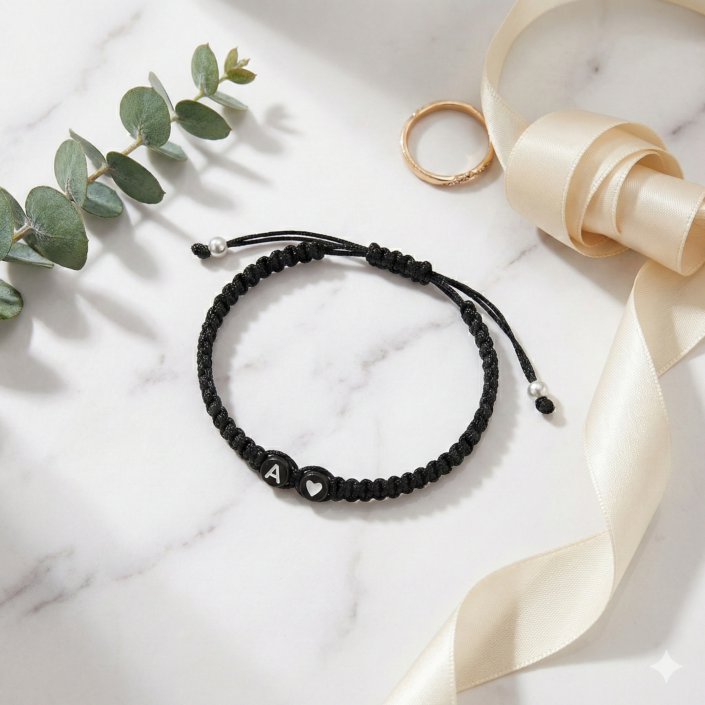 Bracelet Initiale - Tressé noir initiale au choix