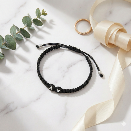 Initial Bracelet - Black braided initial of your choice