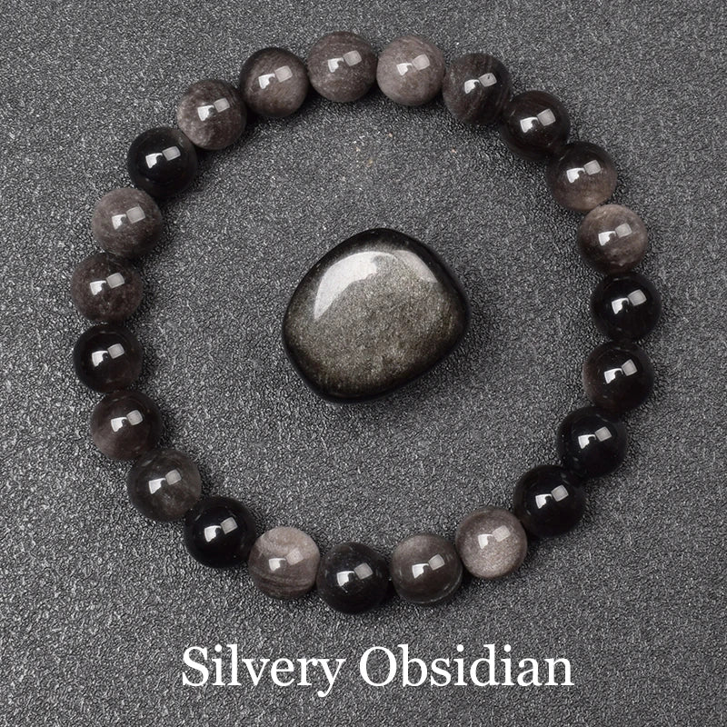 Elegant silver obsidian natural stone bracelet - JustJewelry