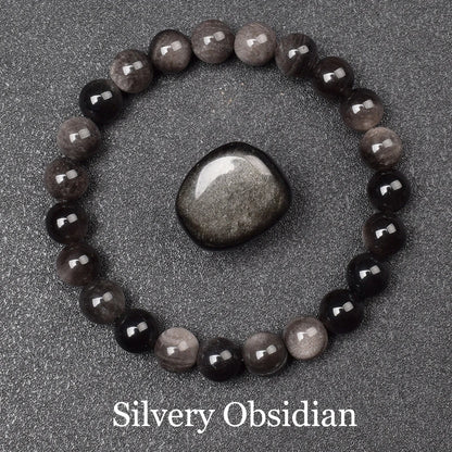 Elegant silver obsidian natural stone bracelet - JustJewelry